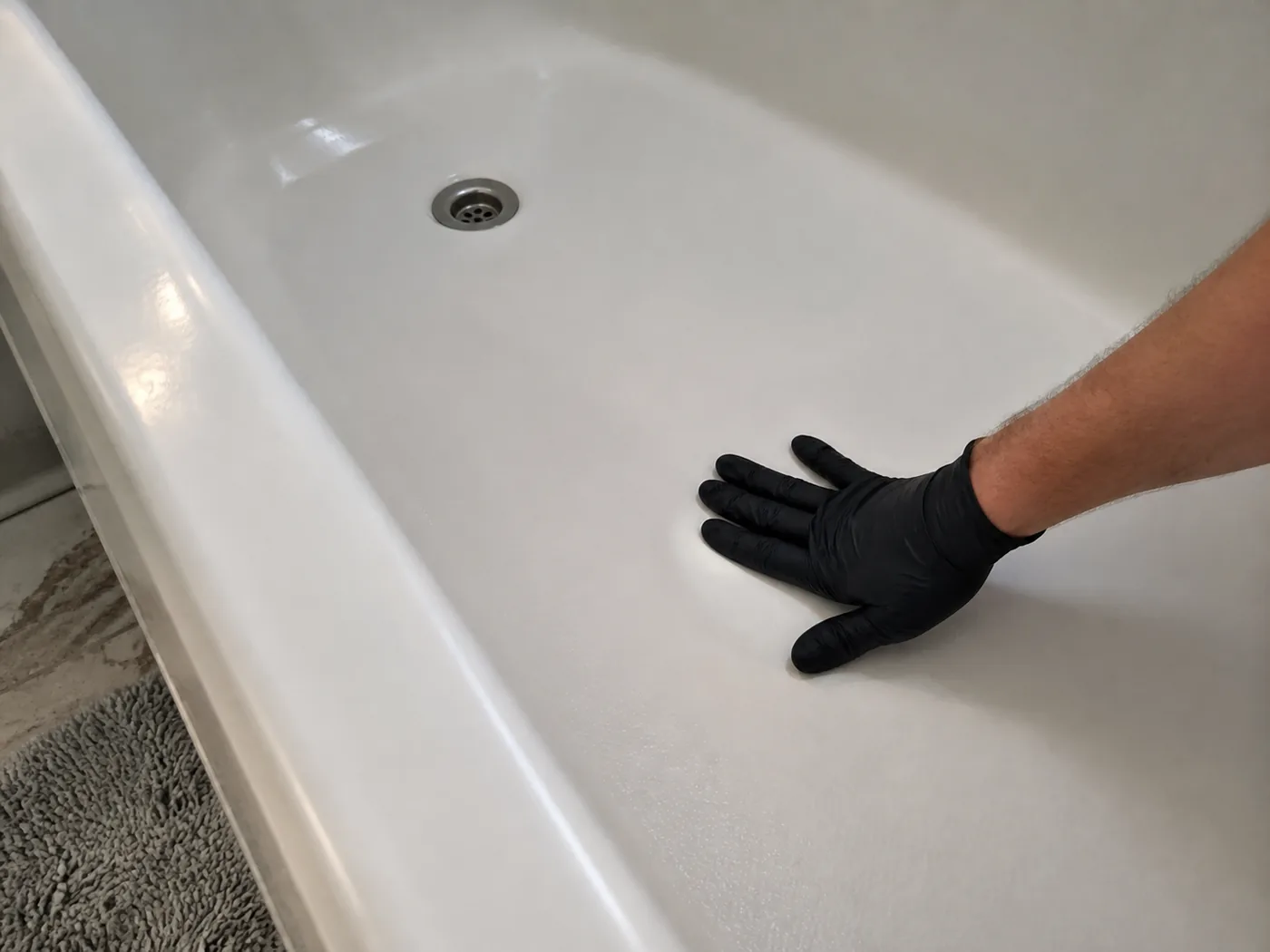 Soft fiberglass bathtub floor inspection